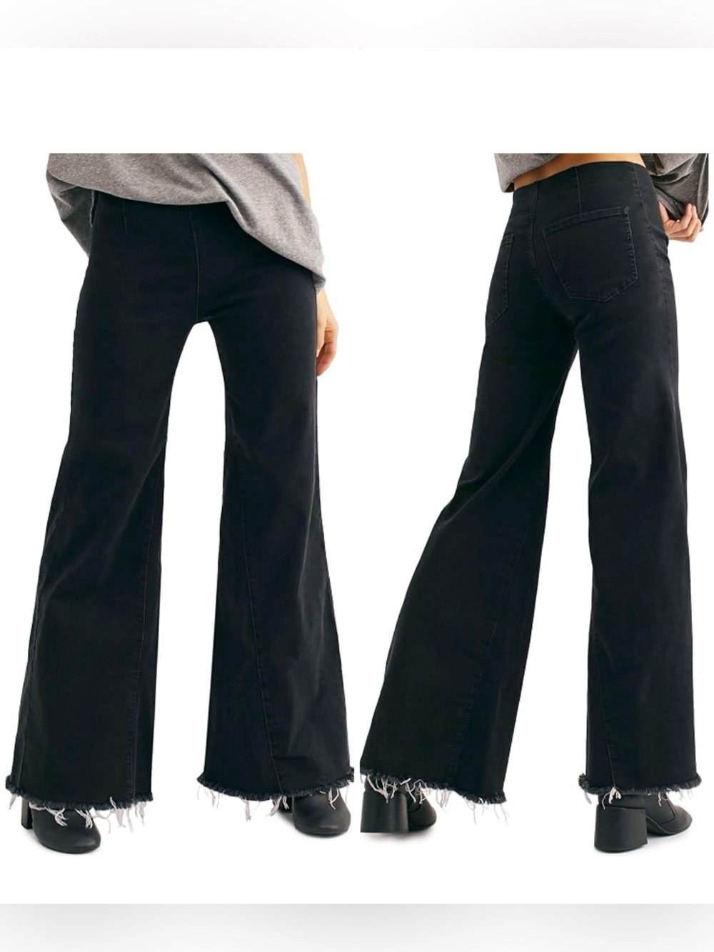 Free People Drapey Raw Hem Flared Pull On Jeans Black Size 27
